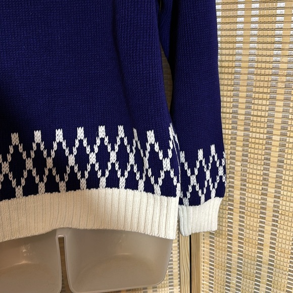 JC Penney Vintage 1970s Blue White Striped Mock Turtleneck Knit Sweater Medium - Picture 14 of 16
